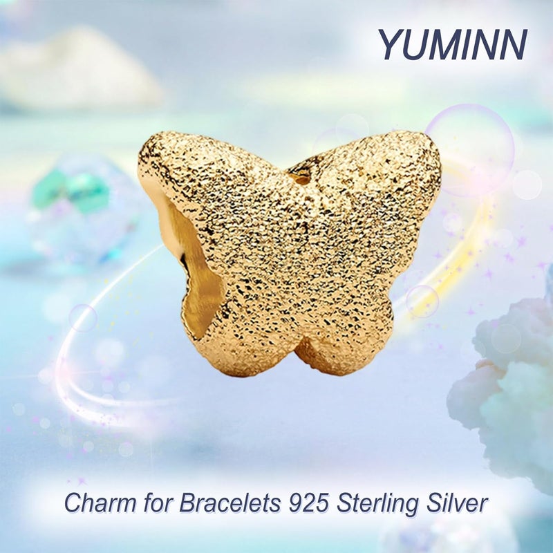 YUMINN 925 Sterling Silver Charms for Bracelets Gold Love and Heart Charms Cherry Blossom Dangle Beads Jewelry for Women - Image 1
